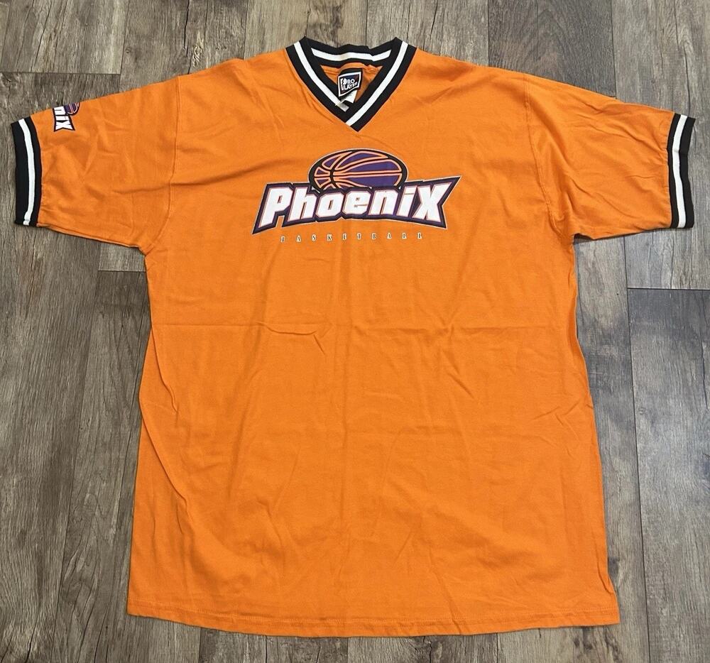Pro Player NBA Phoenix Suns Orange V-Neck Jersey Style Graphic Tee VTG 90s XL